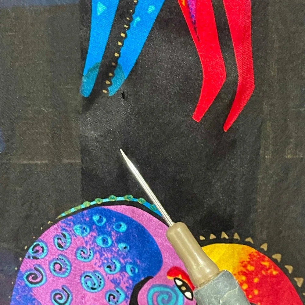 Laurel Burch Silk Scarf Black Multicolored Horse Print Fringe 52